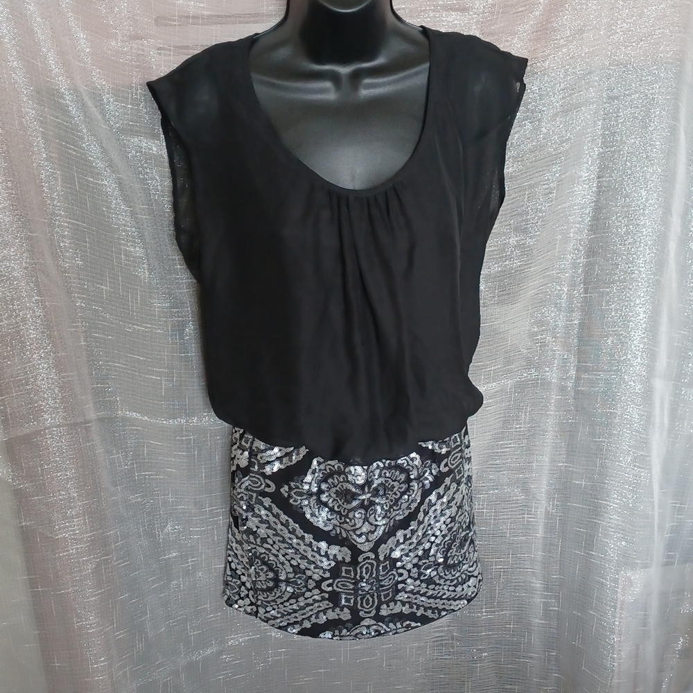 Love Reign Mini Dress, cap sleeve, sequin skirt